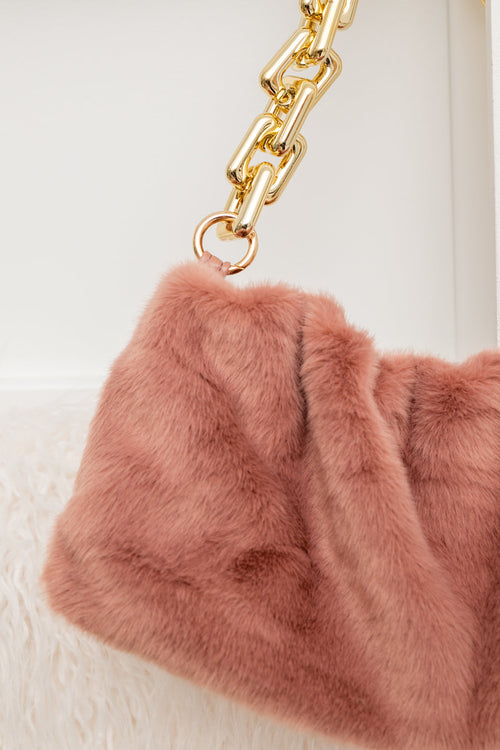 Classy And Carefree Faux Fur Bag In Mauve Winter22