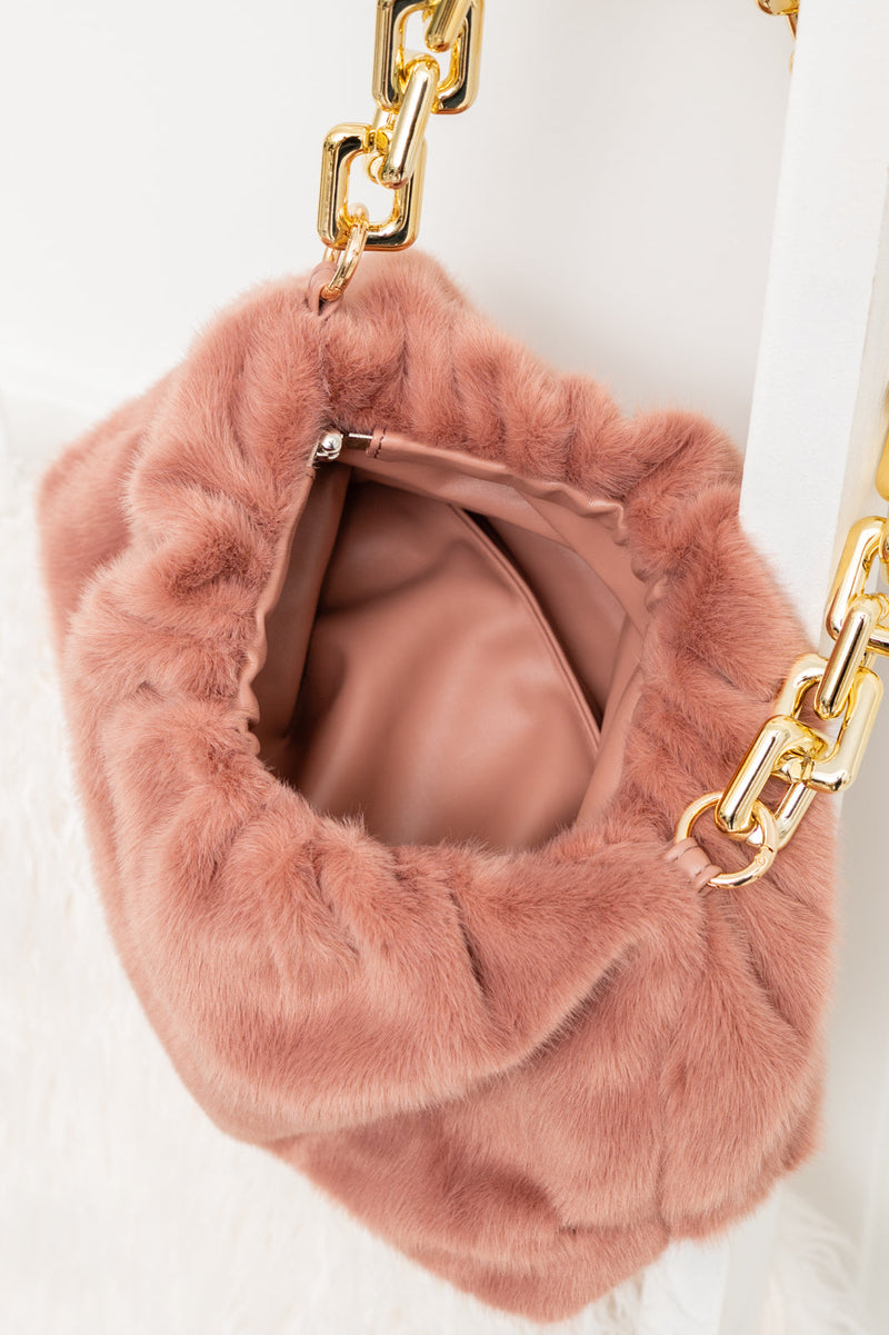 Classy And Carefree Faux Fur Bag In Mauve Winter22