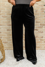 Cleo Velvet Wide Leg Pants In Black Winter22