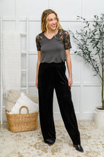 Cleo Velvet Wide Leg Pants In Black Winter22