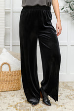 Cleo Velvet Wide Leg Pants In Black Winter22