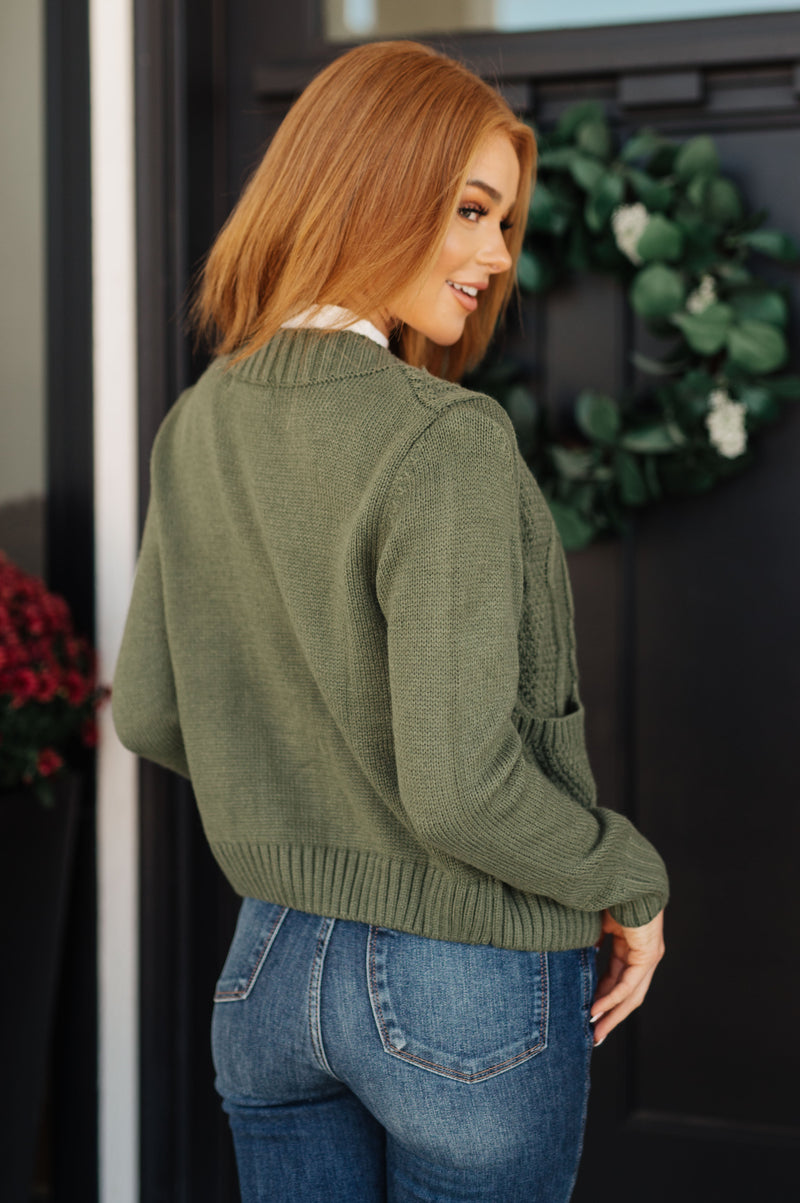 Climbing Vine Cable Knit Cardigan in Green BF35