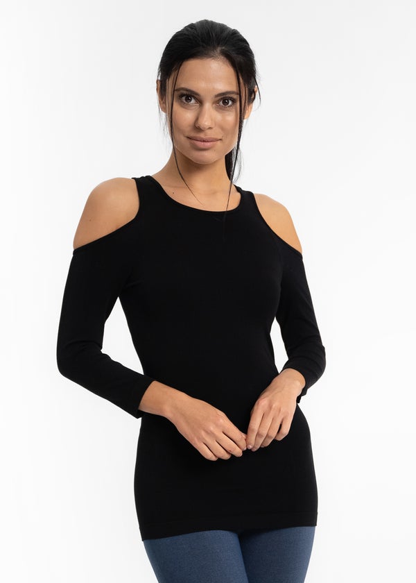 #L661 Sexy And Stunning Cold Shoulder Top (Black)