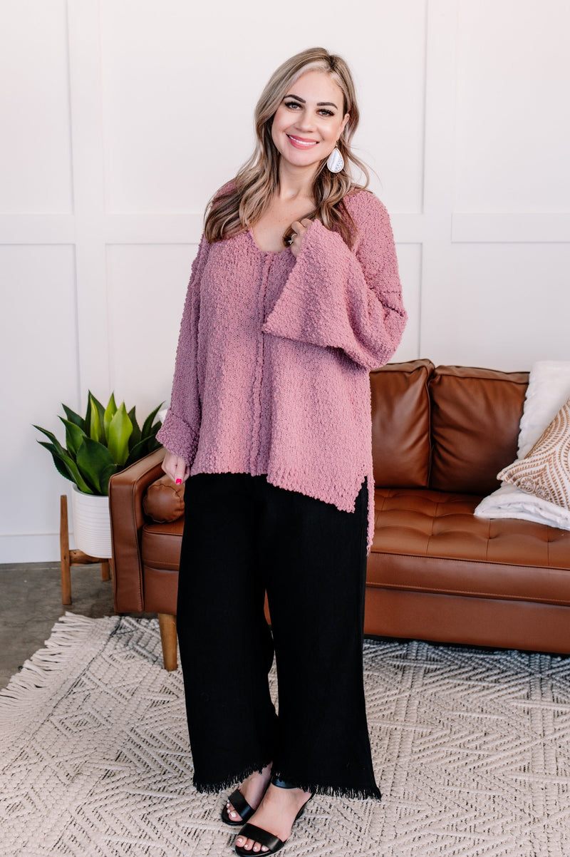 Keep It Cozy Popcorn Sweater in Heathered Pink
