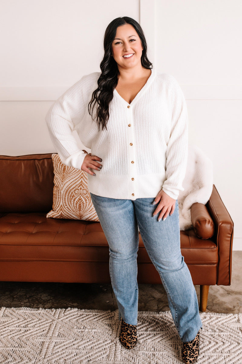 Snow Day Button Down Cardigan In Ivory