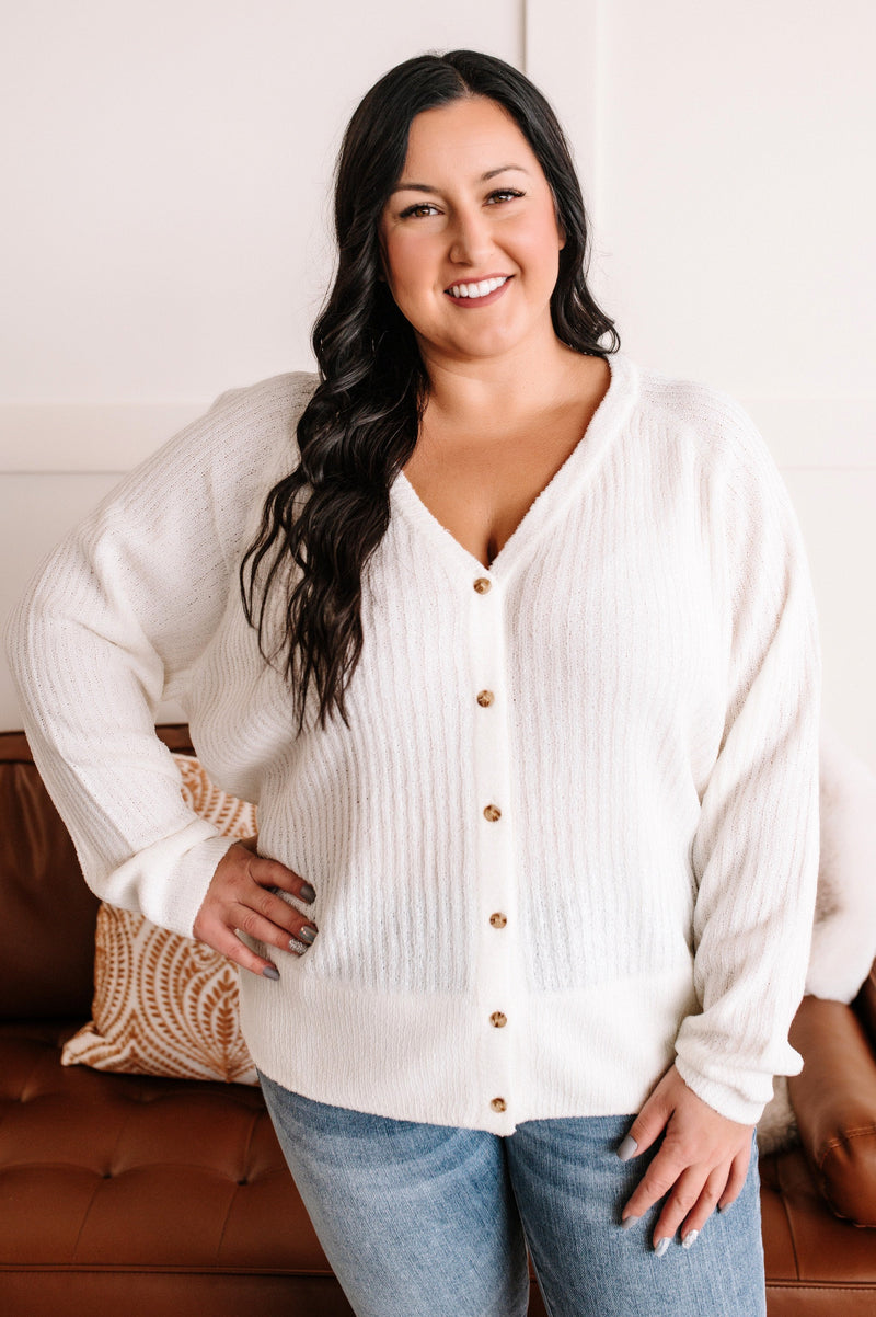 Snow Day Button Down Cardigan In Ivory