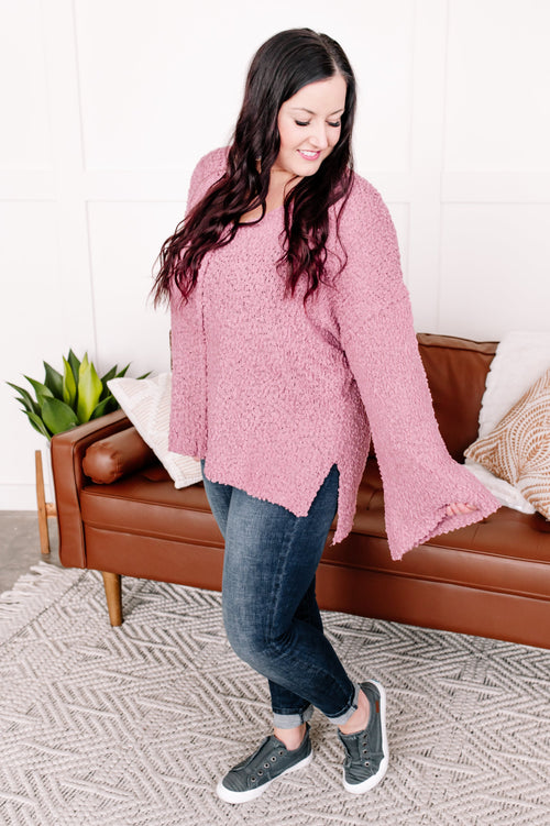 Keep It Cozy Popcorn Sweater in Heathered Pink