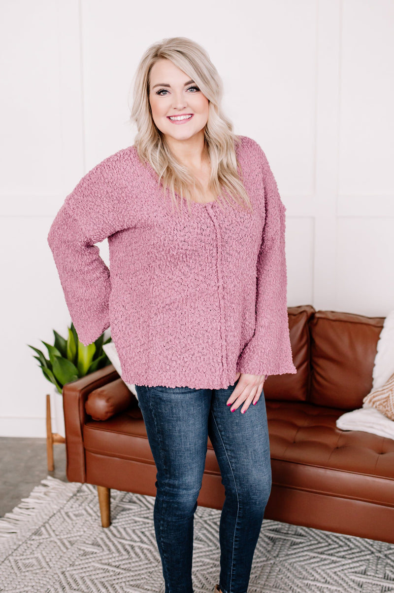 Keep It Cozy Popcorn Sweater in Heathered Pink