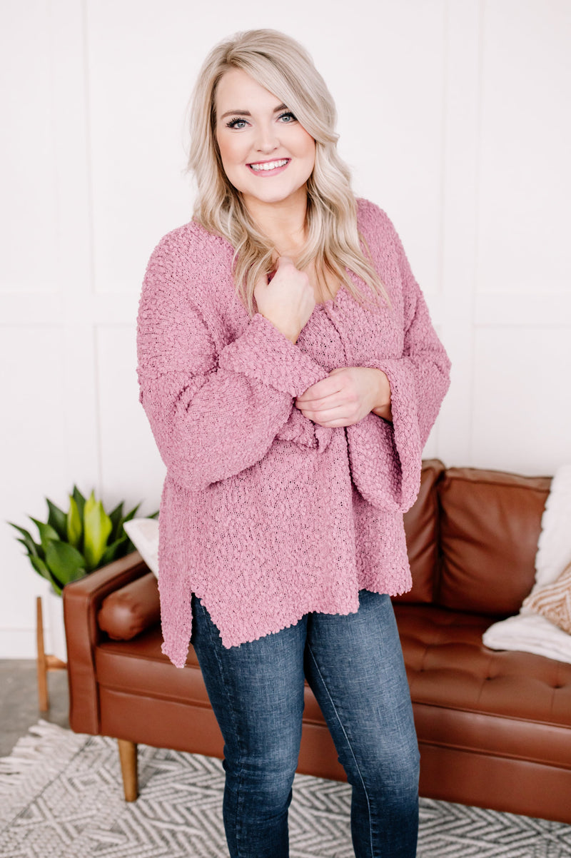 Keep It Cozy Popcorn Sweater in Heathered Pink