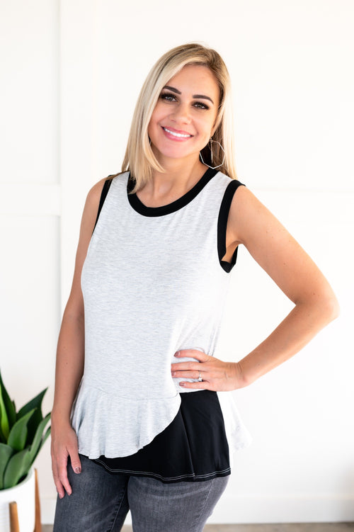 You've Got Me Sleeveless Top in Black & Gray