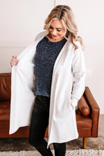 Cozy Open Front Sweatshirt Cardigan In Heathered Grey