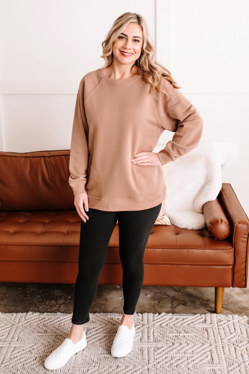 Pullover Sweatshirt With Front Pockets In Beige