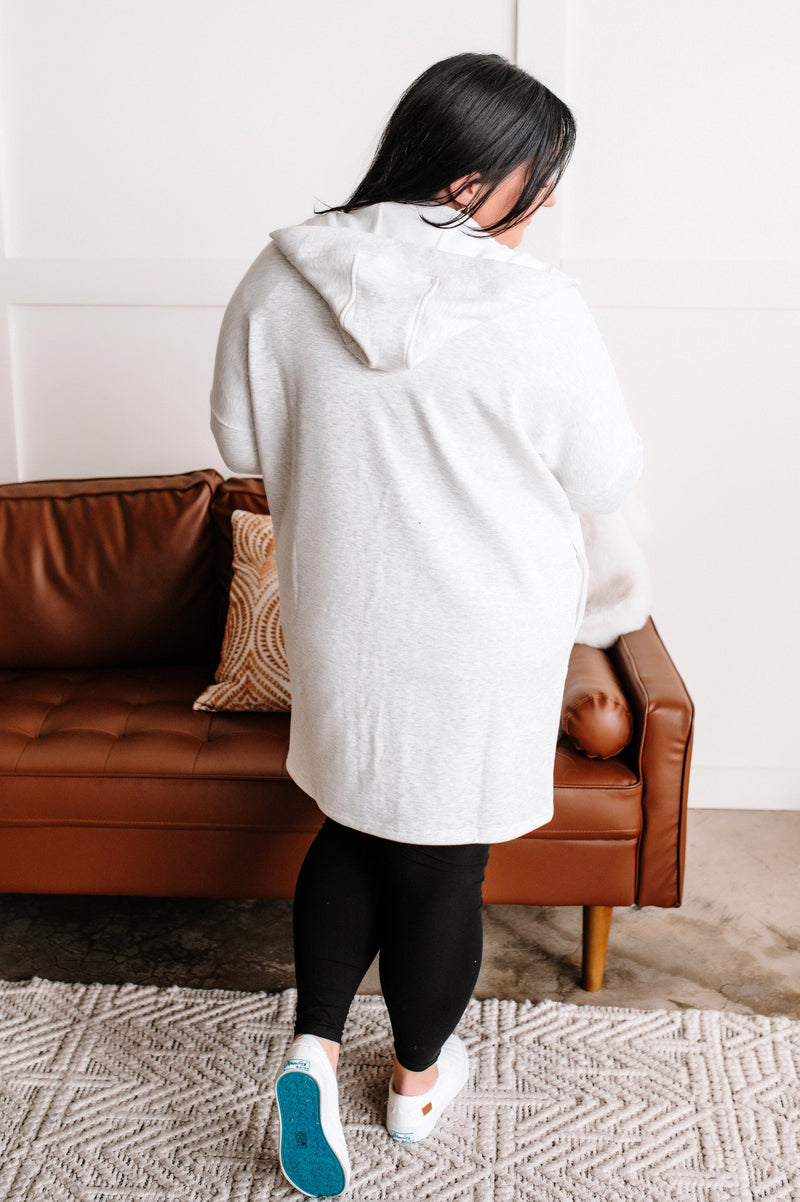 Cozy Open Front Sweatshirt Cardigan In Heathered Grey