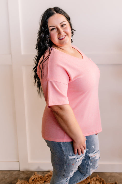 V Neck Pocket Top In Blushing Pink