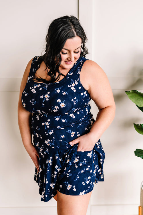 Skort & Sleeveless Top Set In Navy Floral