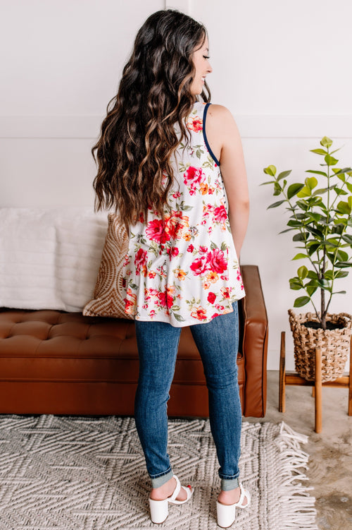 Flip a Switch Striped Floral Tank in Navy & Ivory