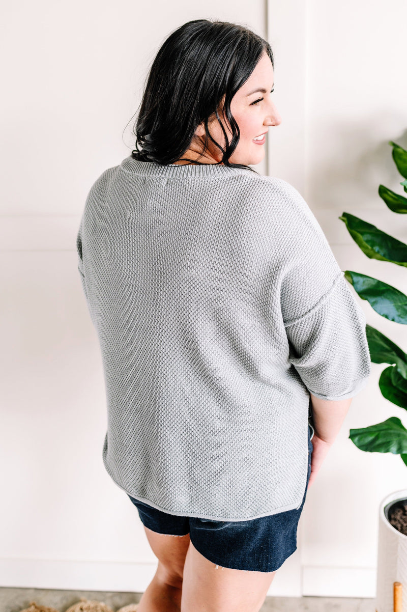 Oversized Sweater Knit Button Front Top In Sage