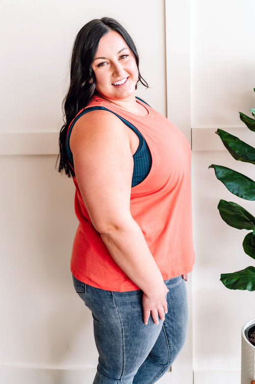 Sleeveless Muscle Tee In Coral