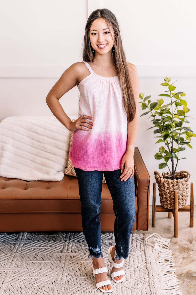 True Colors Ombre and Lace Tank in Pink