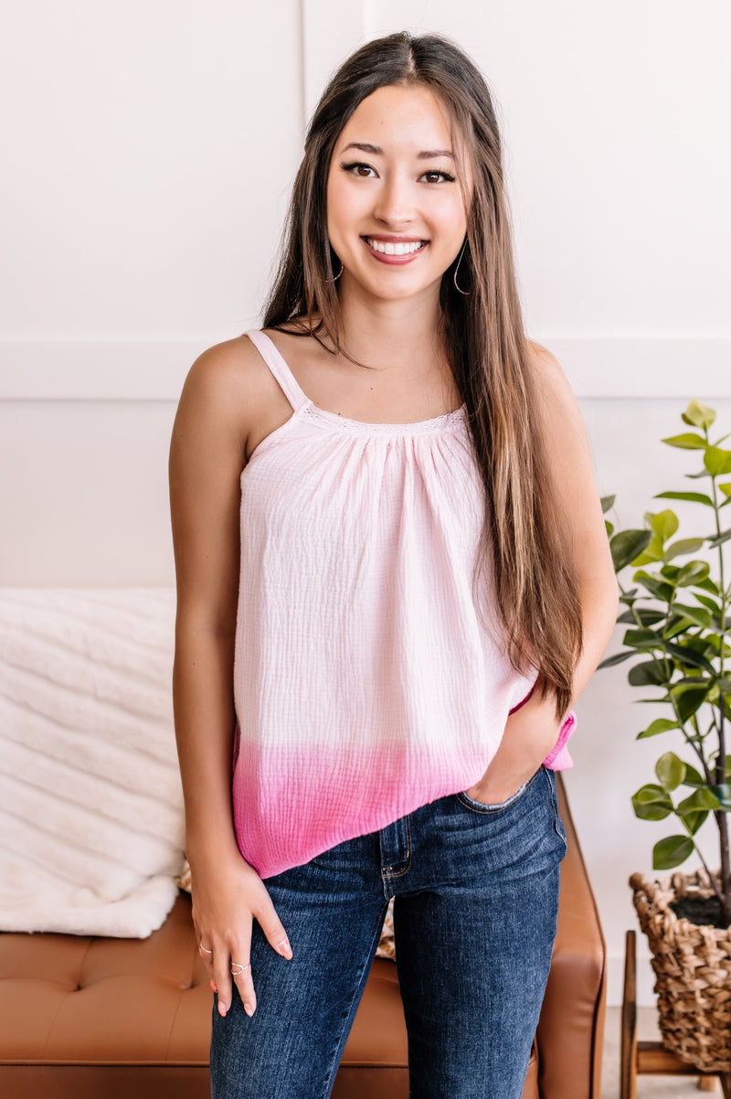 True Colors Ombre and Lace Tank in Pink