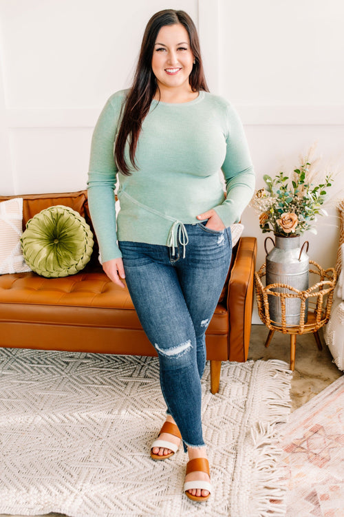 On Your Side Ruched Sweater In Sage