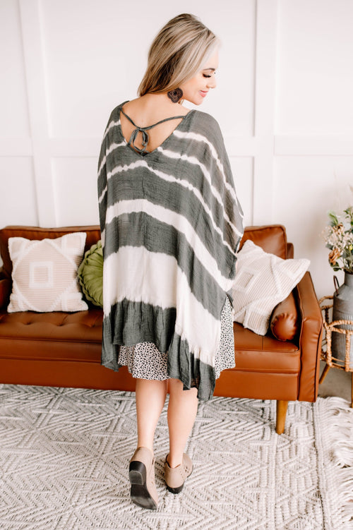 Open To Interpretation Tie Back Kimono In Charcoal