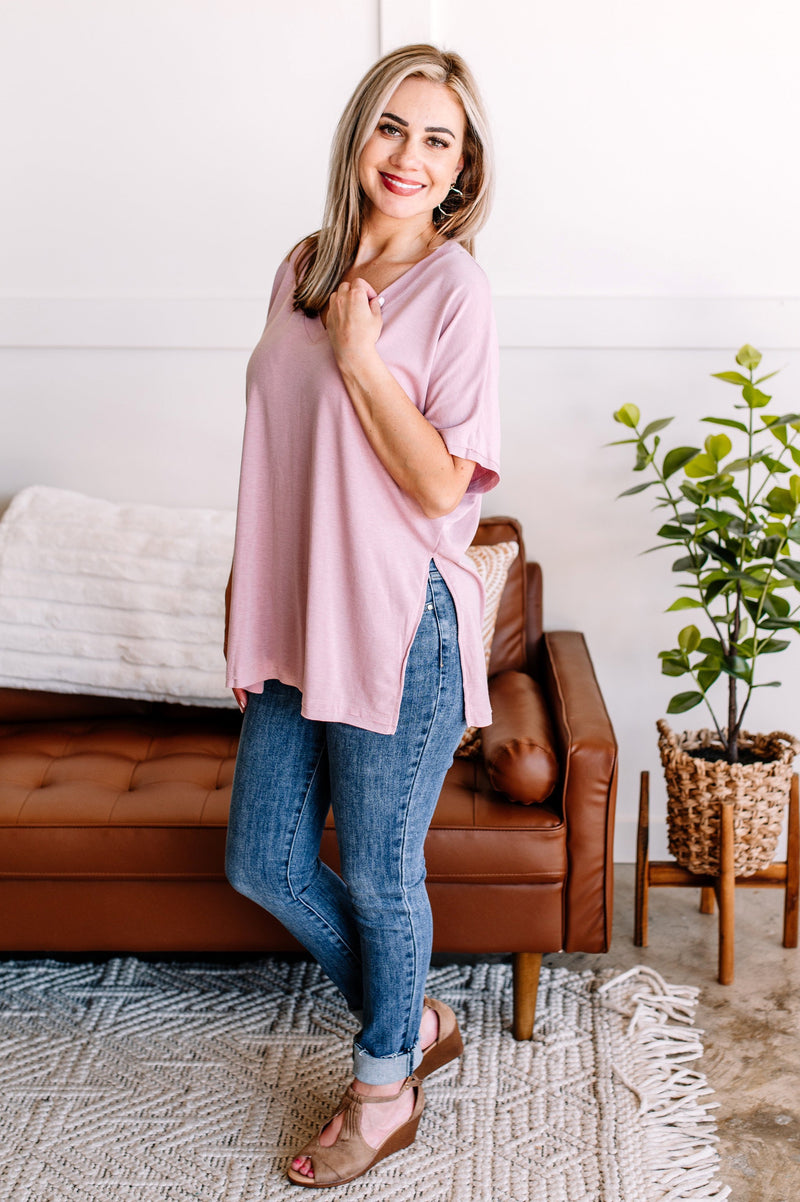 Take You Down Oversized Top In Dusty Lavender
