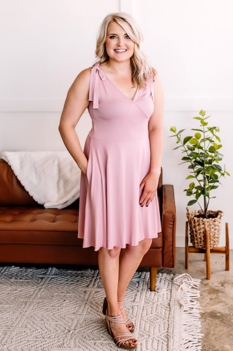 Endings And Beginnings Wrap A line Dress In Dusty Pink