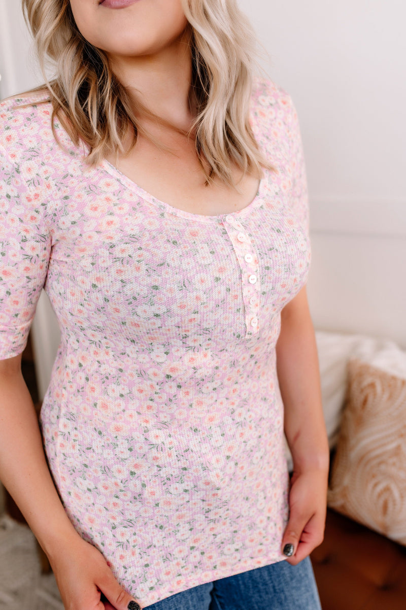 It’s Up To You Floral Button Front Henley In Pink
