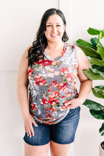 Sleeveless Floral Top In Grey