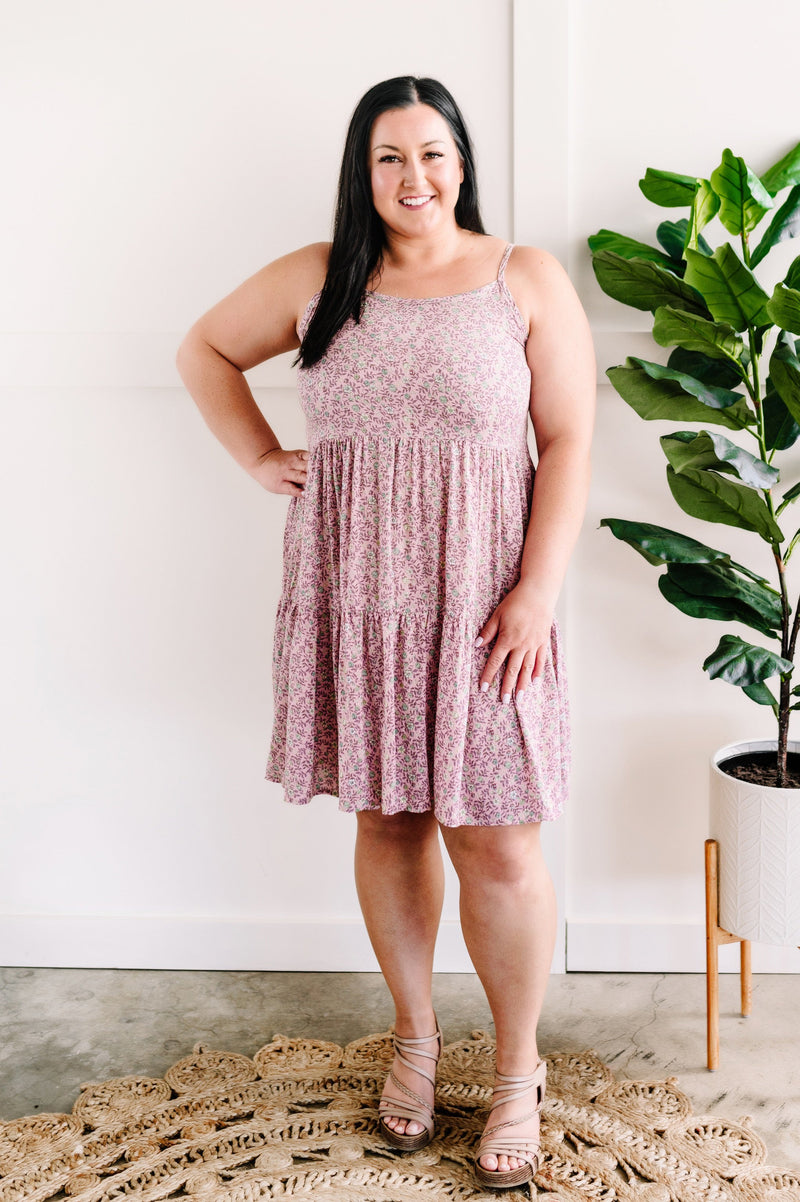 Tiered Floral Dress In Lilac With Back Tie Detail