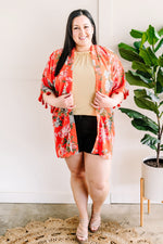 Tassel Sleeve Kimono In Orange Florals