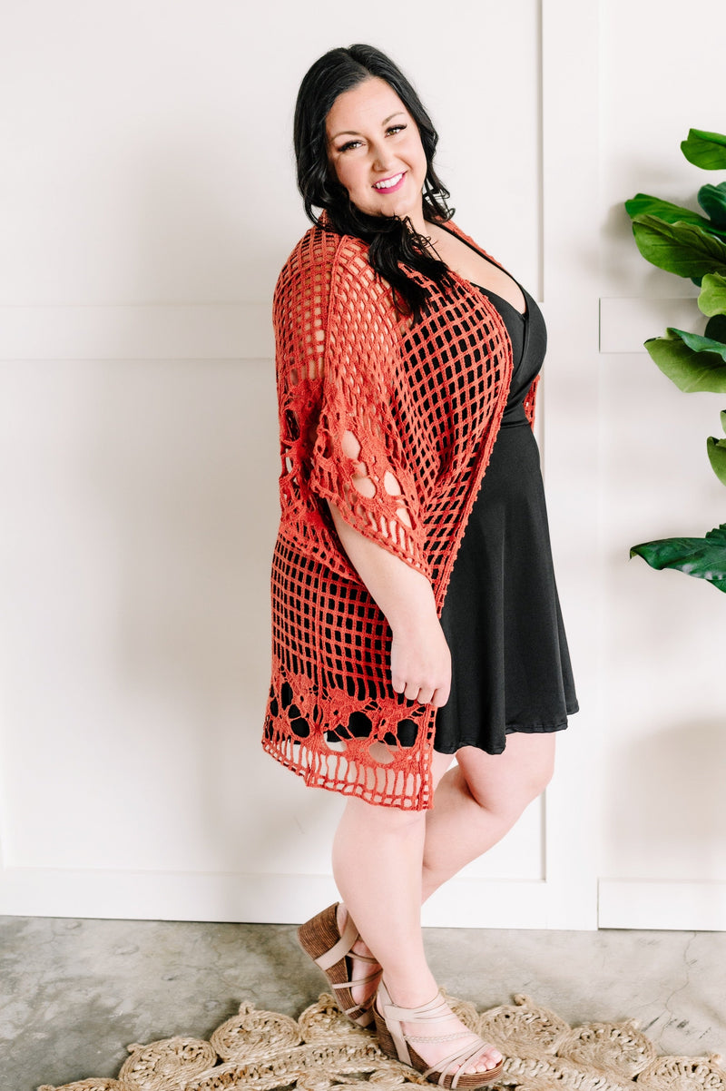 Vintage Crochet Kimono In Tawny