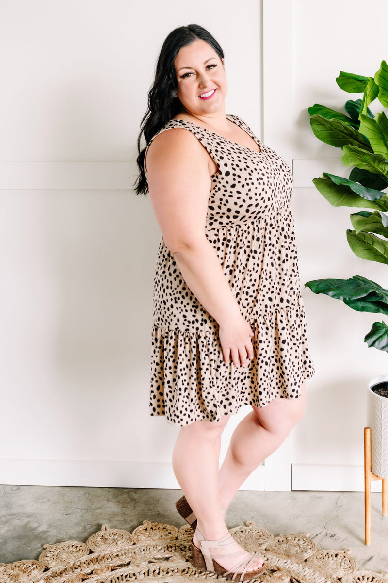 Tiered Sleeveless Dress In Soft Leopard