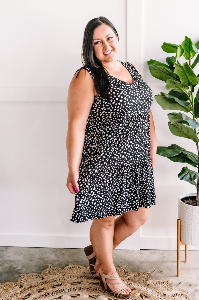 Tiered Sleeveless Dress In Black Leopard