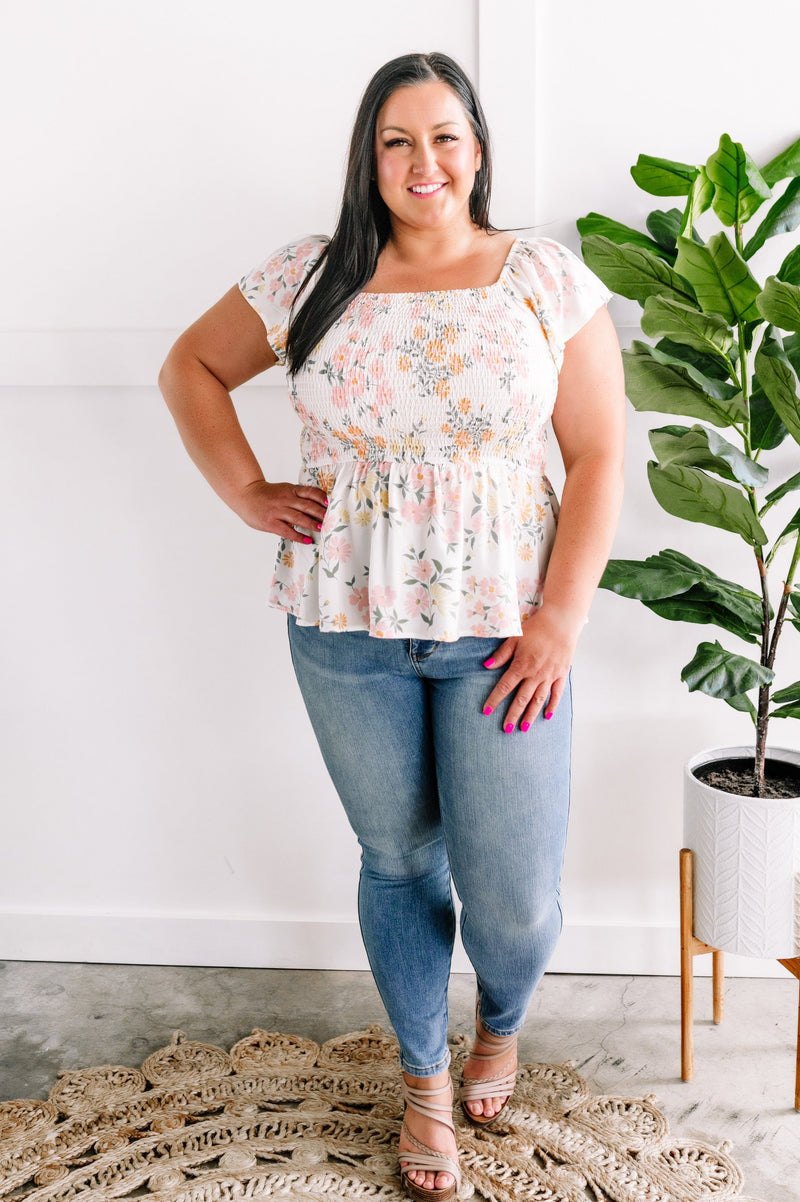 Smocked Top In Ivory Wild Flowers