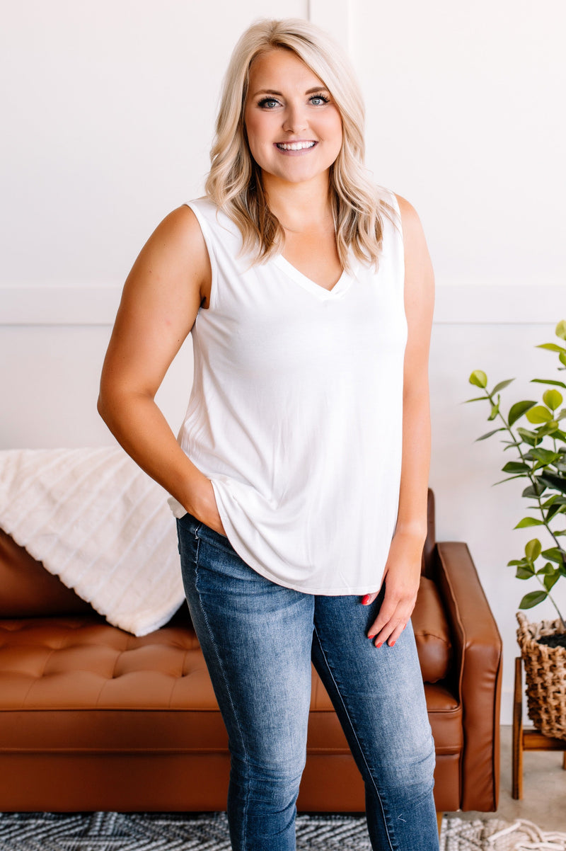 Do Me A Solid V neck Sleeveless Top In Ivory