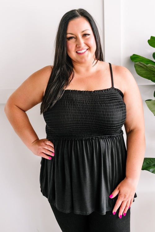 Smocked Sleeveless Top In Black