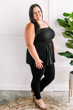 Smocked Sleeveless Top In Black