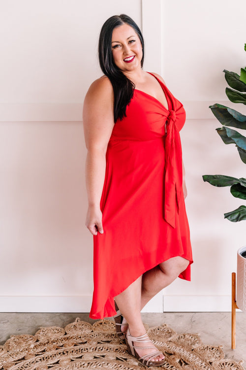Tie Front Dress In Lipstick Red