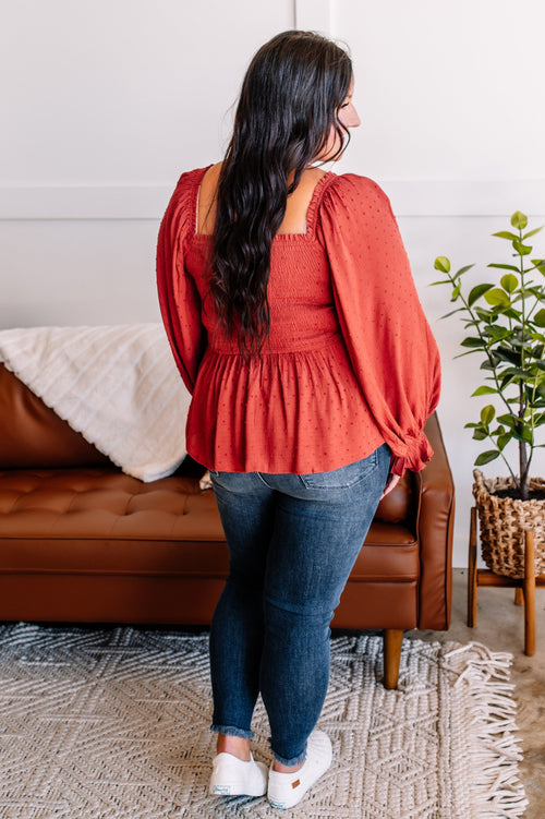 Dots And Wishes Swiss Dot Smocked Blouse In Rosewood