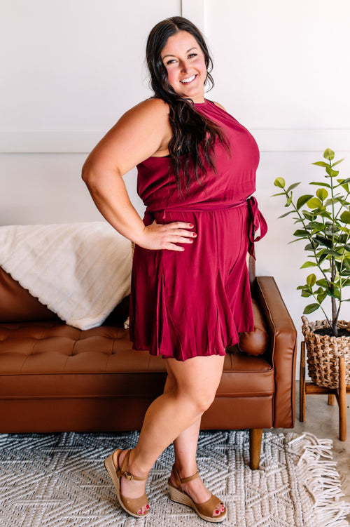 The Short Of It Pleated Romper In Wine