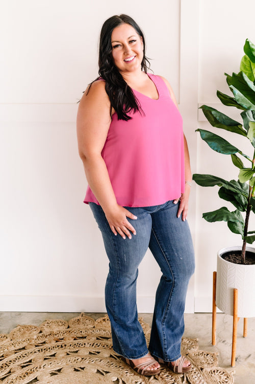 V Neck Sleeveless Blouse In Bubblegum