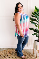 Sleeveless Tunic Top In Multicolored Stripes