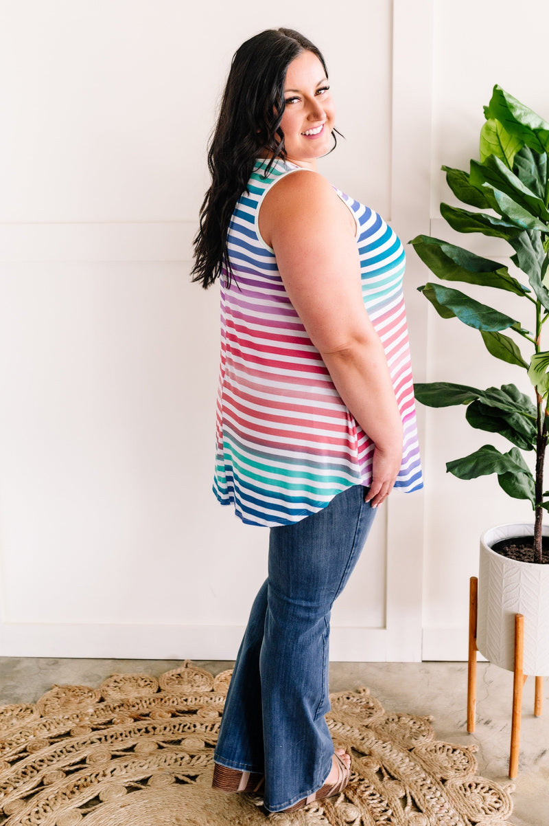 Sleeveless Tunic Top In Multicolored Stripes