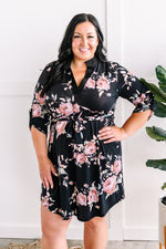 Floral Gabby Dress With Tie Belt In Black