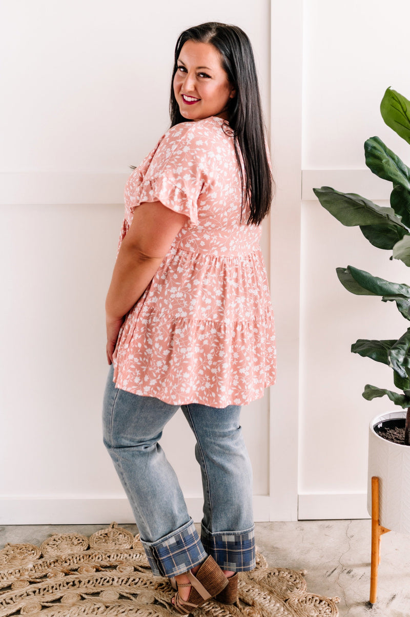 Tiered Baby Doll Blouse In Everything's Rosy