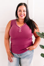 Sleeveless Top With Lace and Button Detail In Dark Raspberry