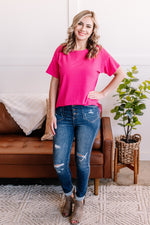 Hot August Nights Ribbed Knit Top In Hot Pink