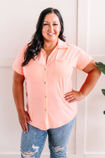 Soft Button Down Top In Neon Coral